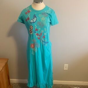 Johnny Was Teal Asymmetrical Dress with Embroidery